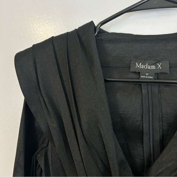Madame X Black Vintage Pleated Rhinestone Ruched Faux Rap Blouse/Jacket Size M - Picture 3 of 12